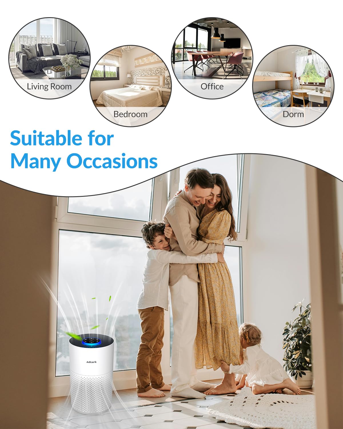 ADTARK air purifier child-lock keeps controls safe for families.