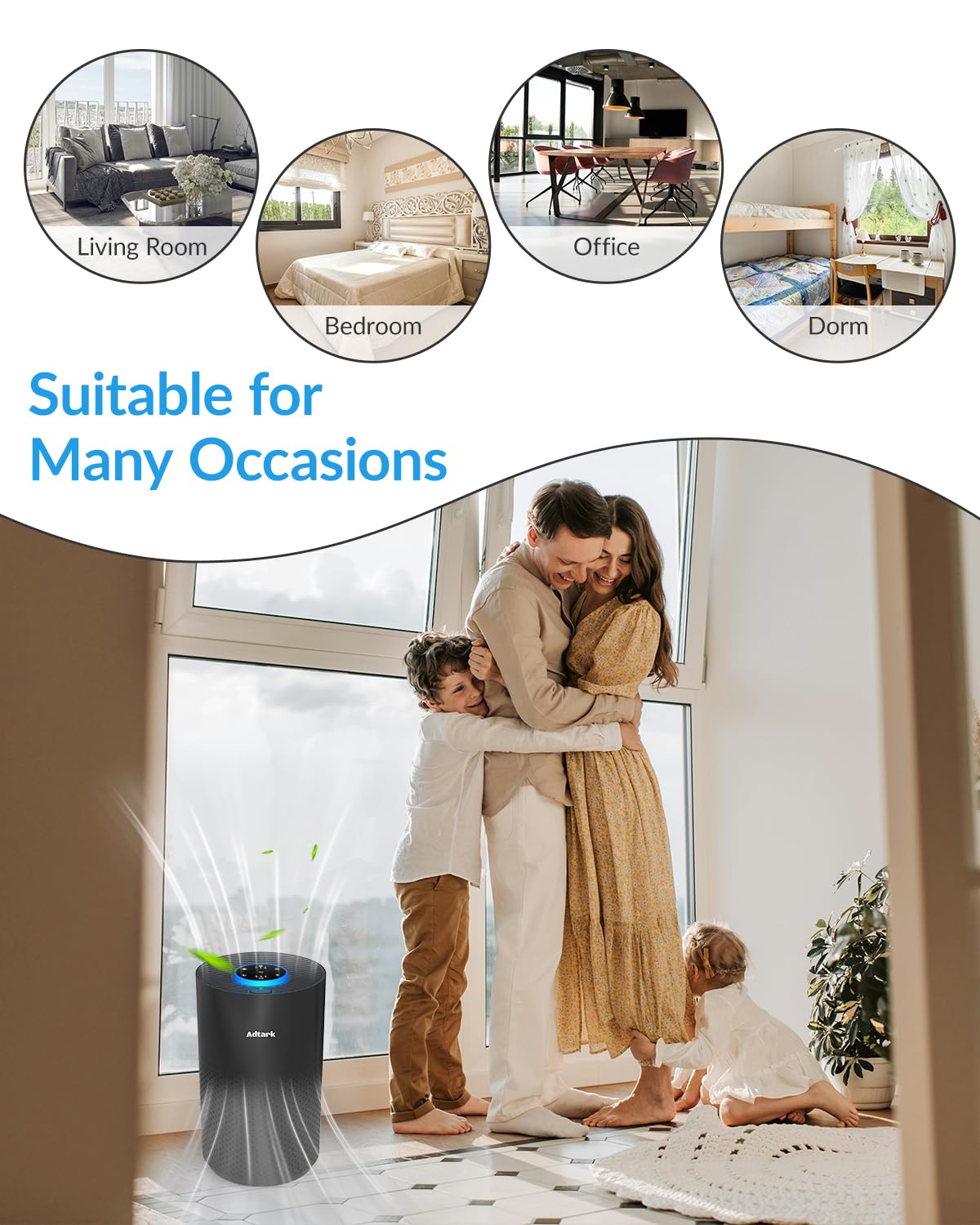 ADTARK air purifier child-lock feature ensuring safe use around children.