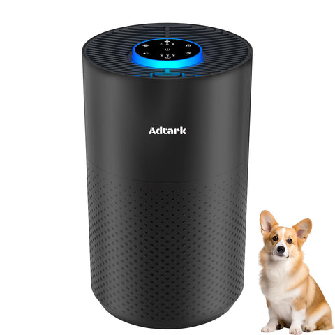 ADTARK air purifier front view highlights compact design for shelves.