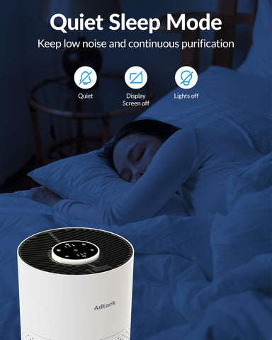 ADTARK air purifier with three light modes creates ambient lighting.
