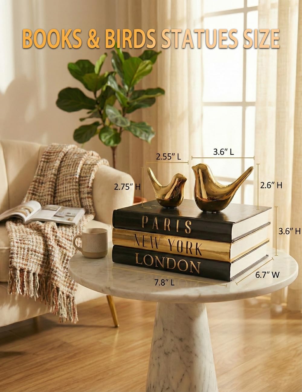 ADUN decorative books stacked on a coffee table create a stylish focal point.