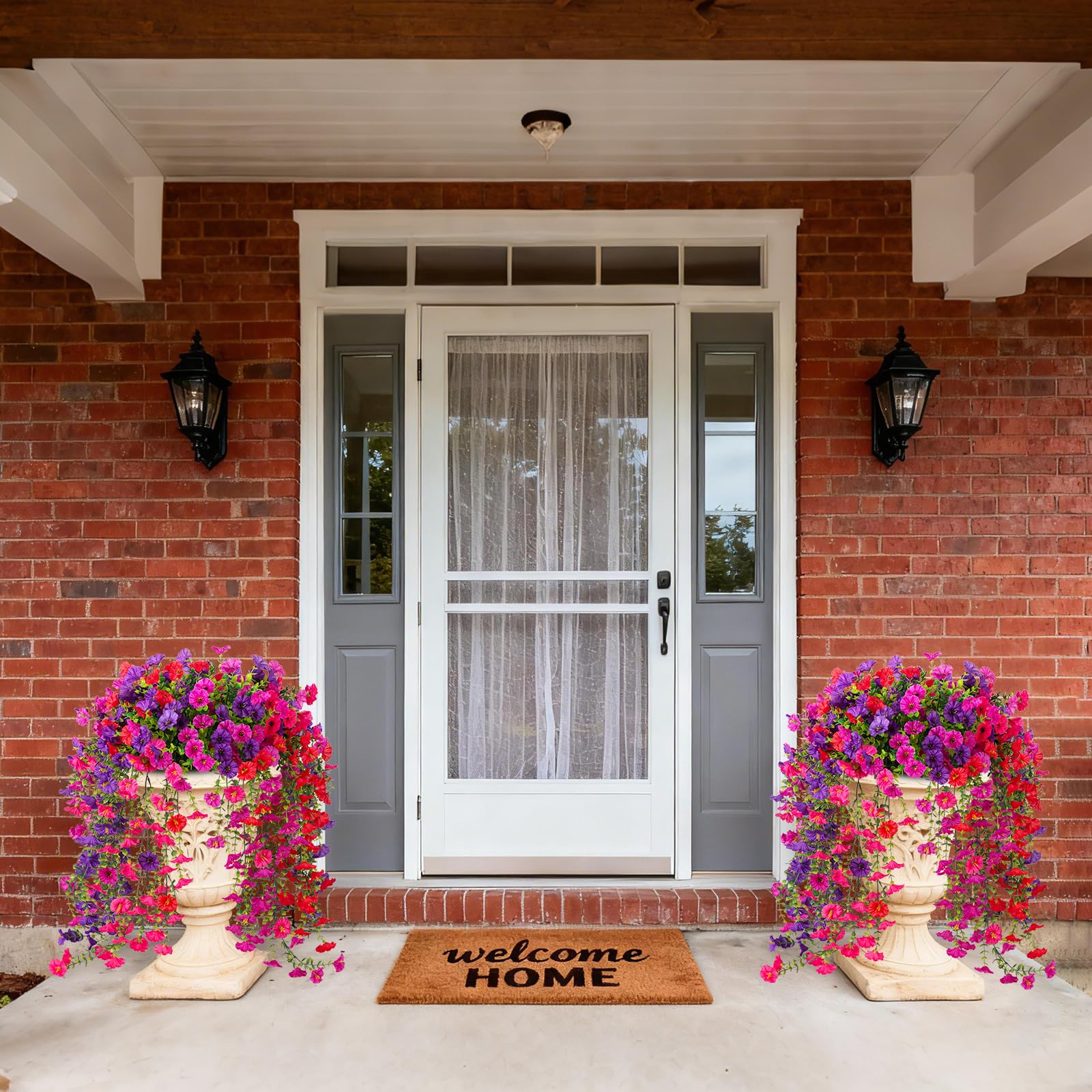 ADXORA silk morning glory close-up with eucalyptus adds realistic texture for porch decor.