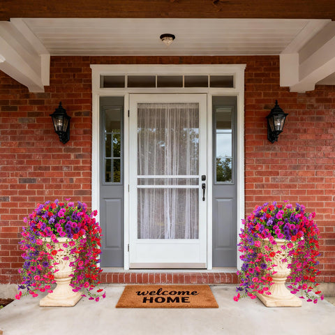 ADXORA silk morning glory close-up with eucalyptus adds realistic texture for porch decor.