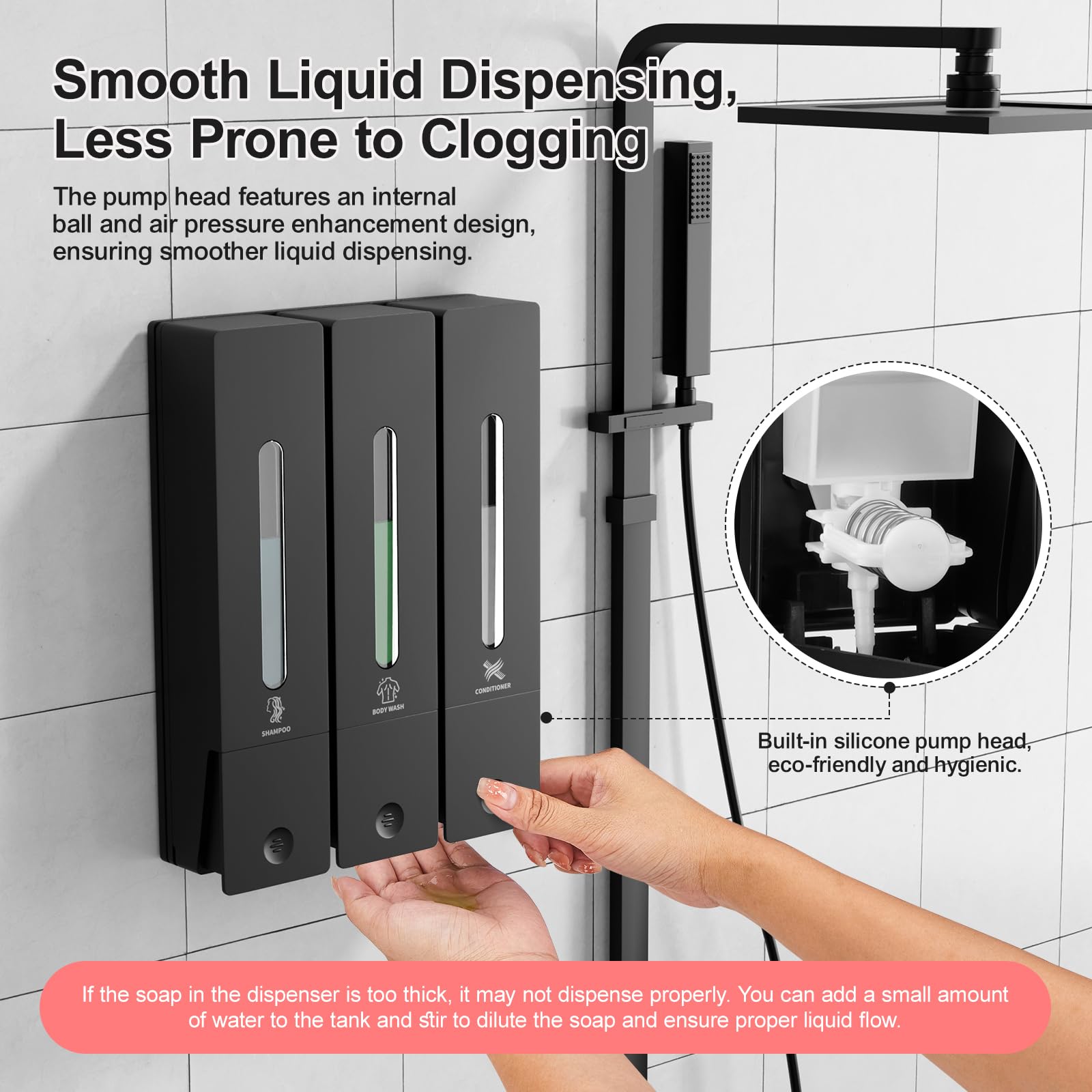 Large 1200 ml capacity reduces refills and keeps showers tidy