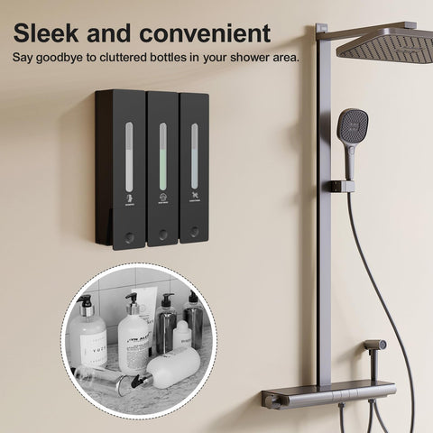 Aeakey three-chamber dispenser keeps shampoo, conditioner, and body wash organized