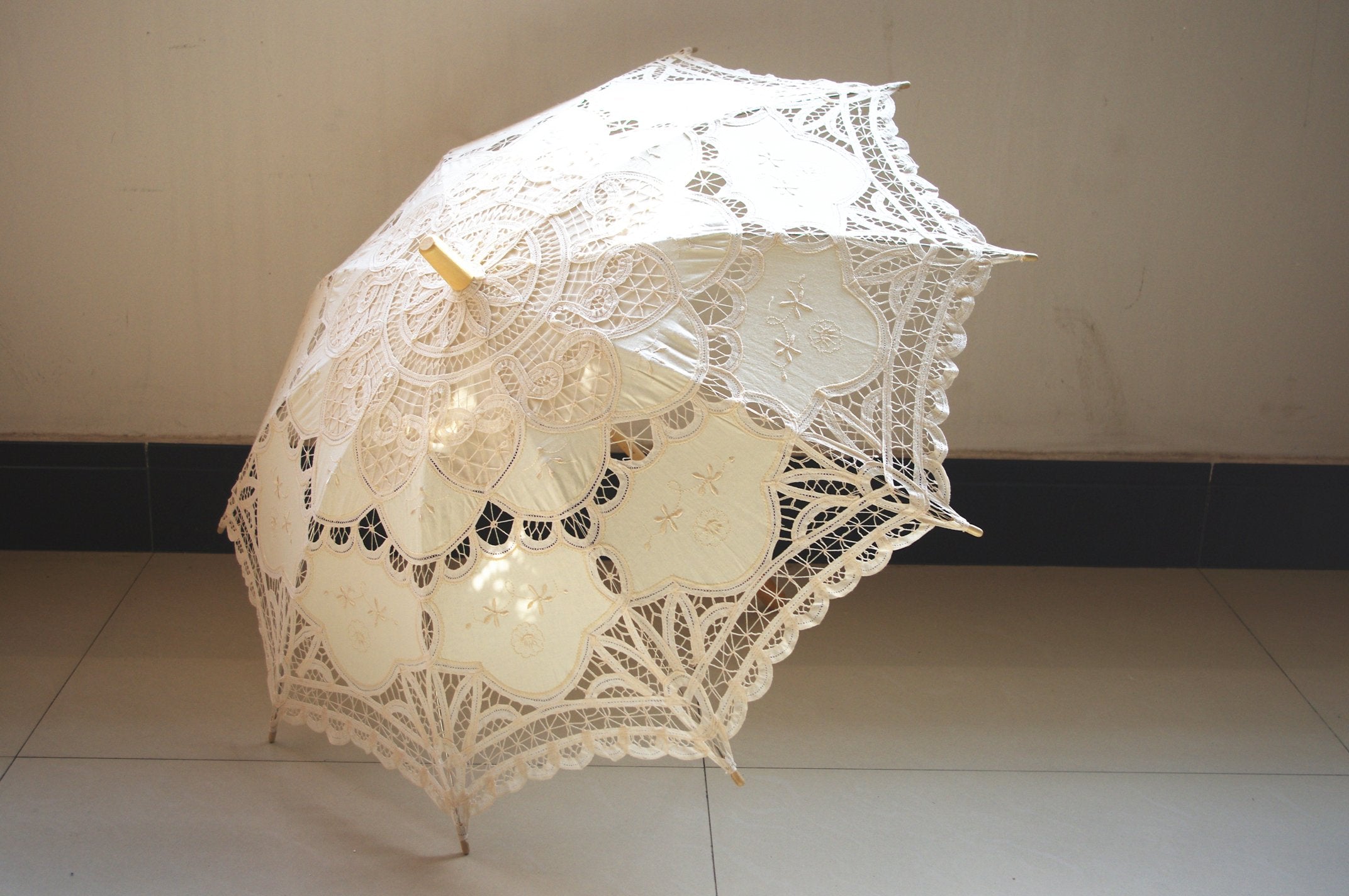 AEAOA bridal accessory parasol ivory complements vintage wedding attire