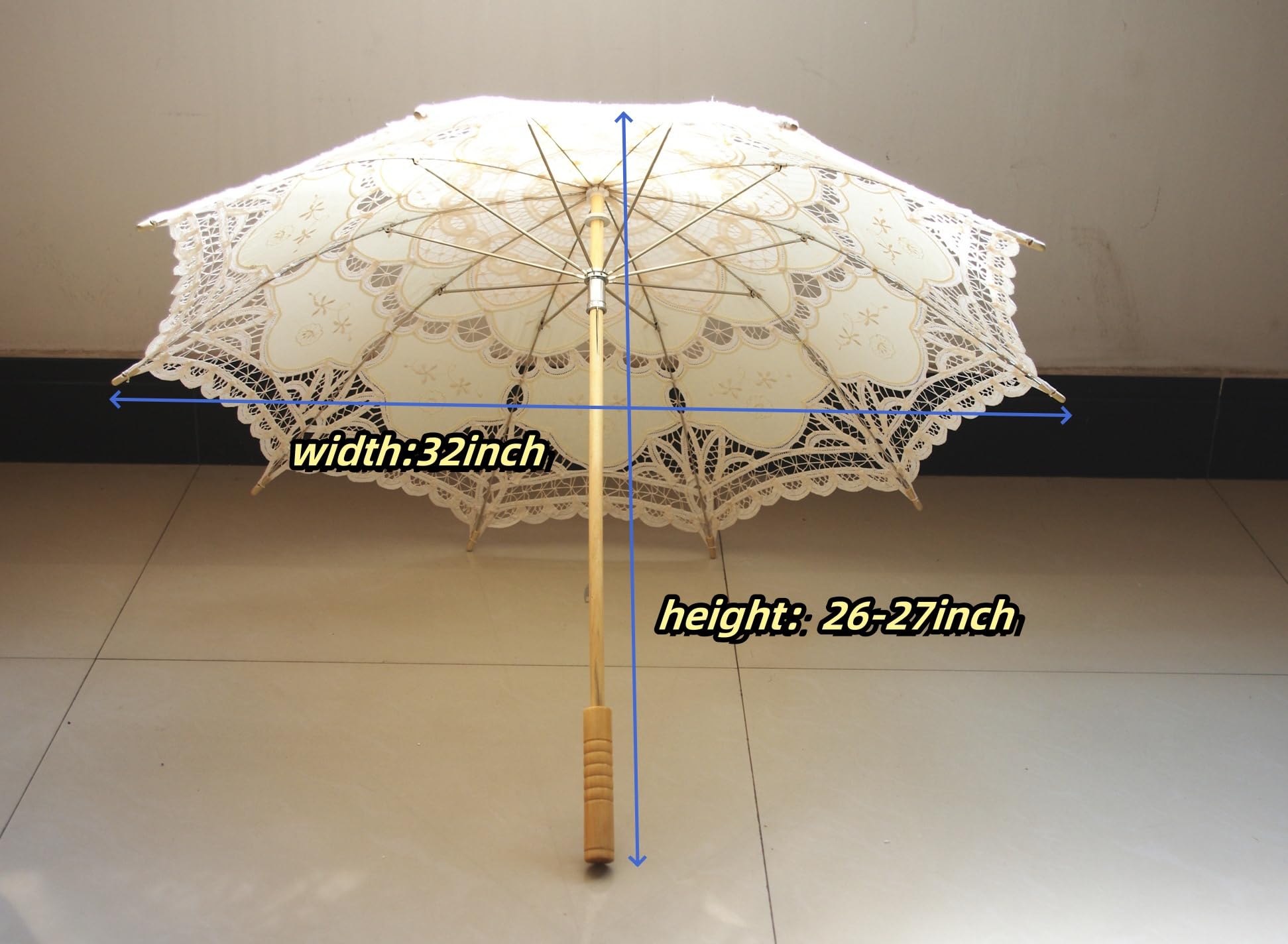 AEAOA lace parasol ivory embroidery detail highlights fine floral work