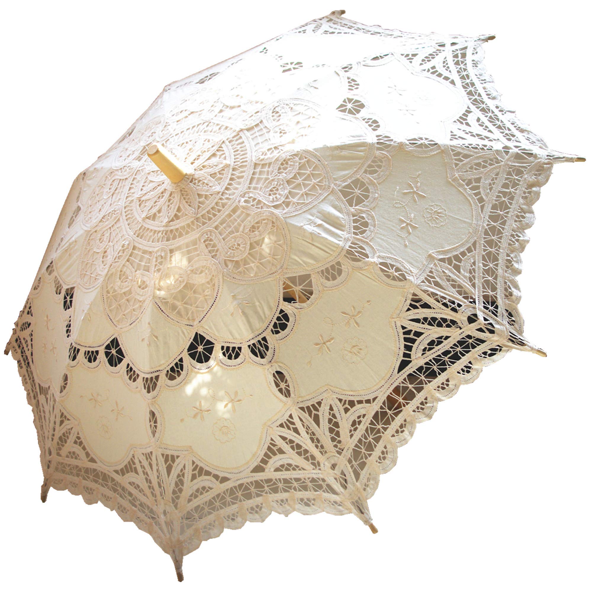 AEAOA lace parasol ivory open for bridal photos with timeless elegance