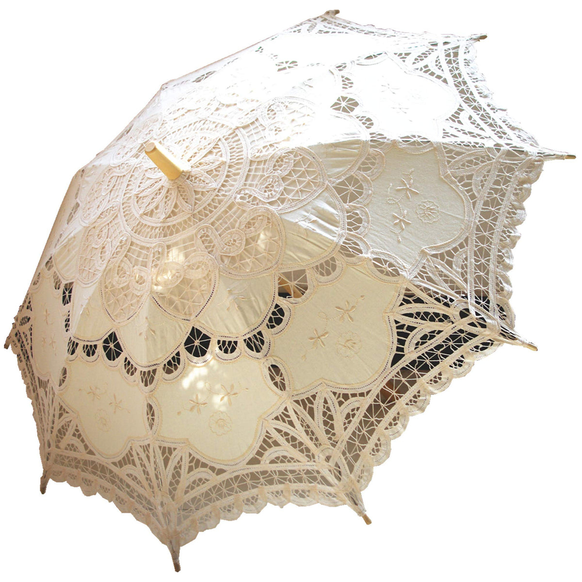 AEAOA lace parasol ivory open for bridal photos with timeless elegance