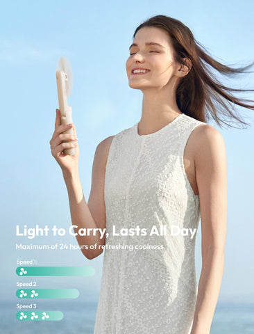 Aecooly Slim Portable Fan 2-pack in handheld mode on the go.