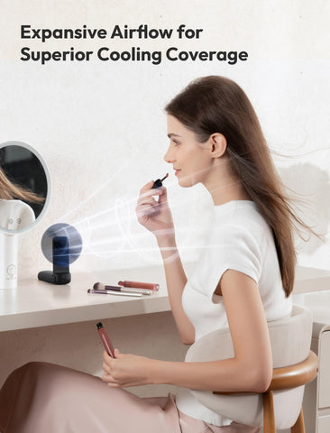 Aecooly Slim Portable Fan folds for desktop use and handheld versatility.