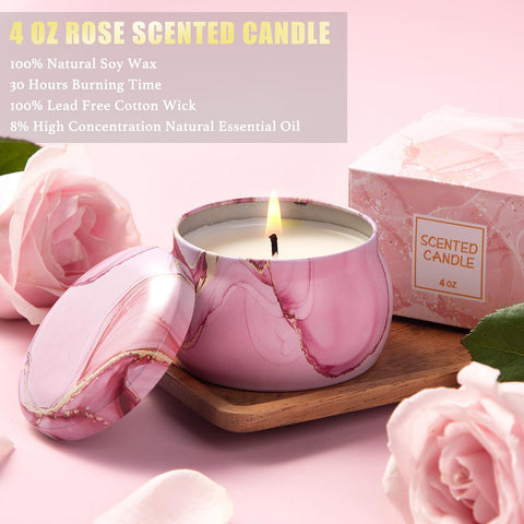 Aeenr rose scented candle delivers a gentle fragrance for ambiance.