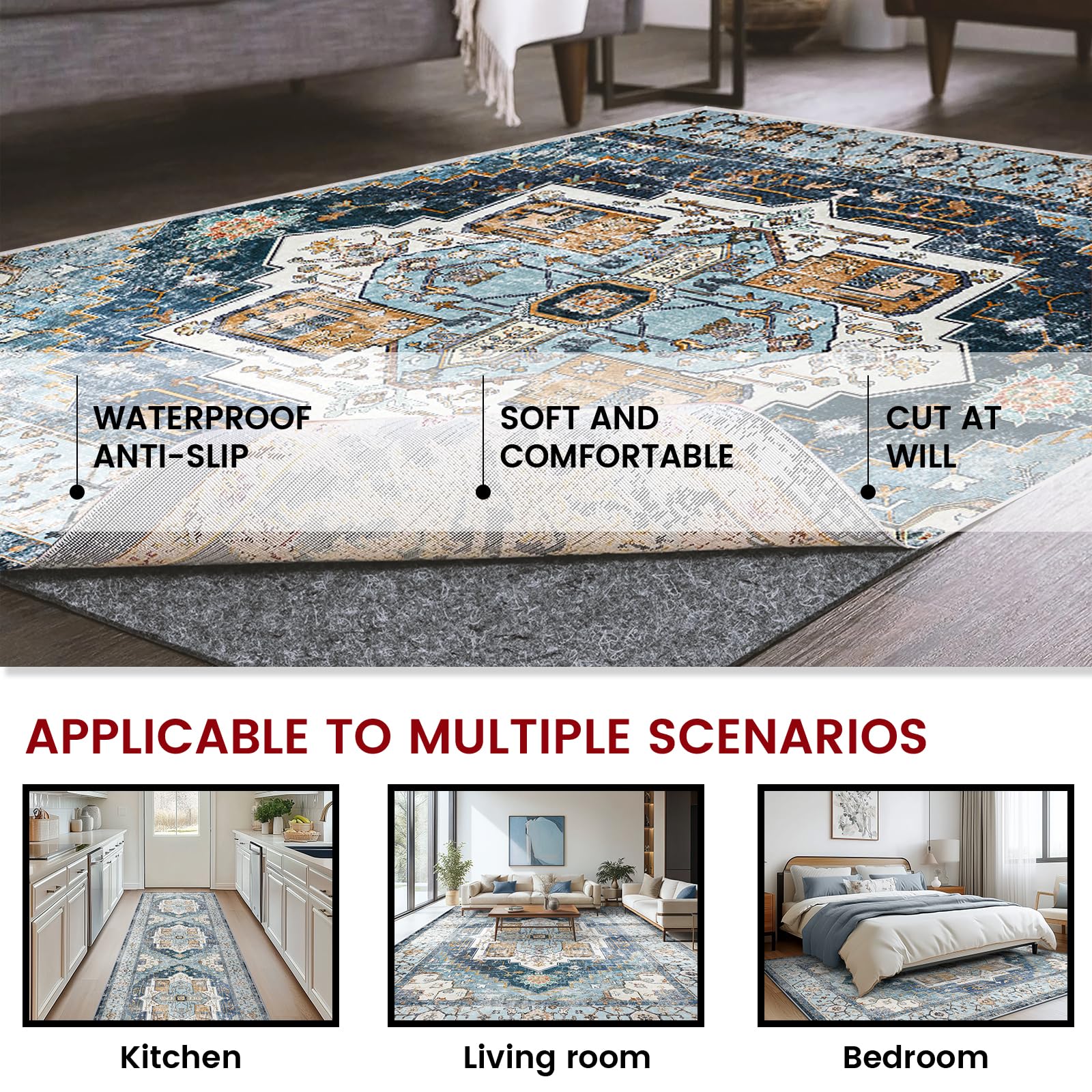 AEHISDHIE rug pad breathable open felt structure promotes airflow.