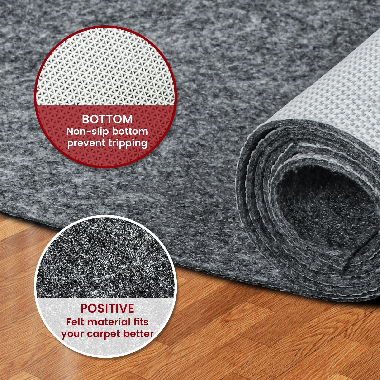AEHISDHIE rug pad floor protection close-up demonstrates non-abrasive surface.