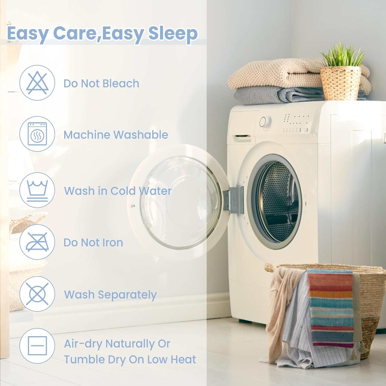 Aekenr care instructions showing warm wash to preserve conductivity.