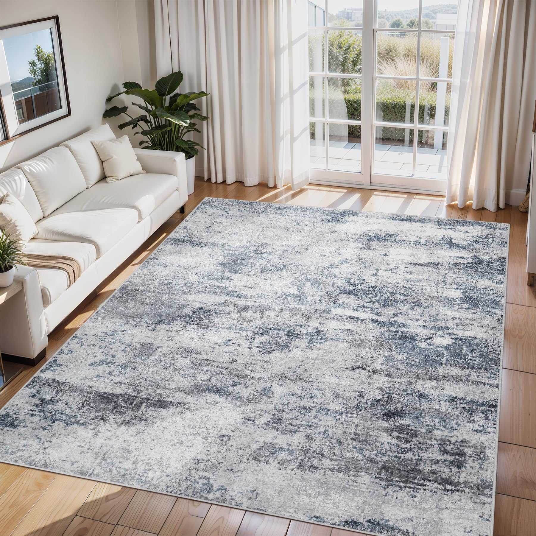 Aelenmu 6x9 area rug with abstract blue-grey pattern for living rooms.