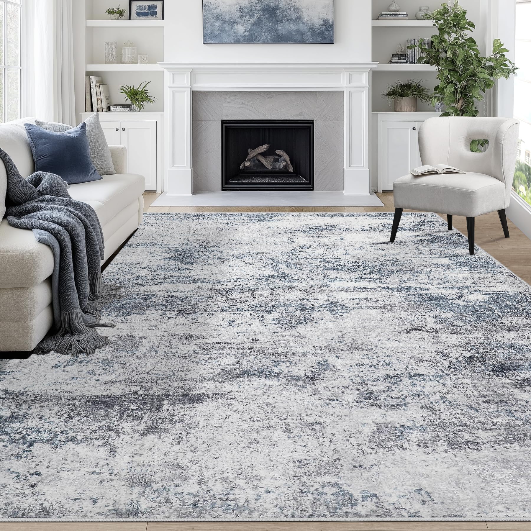 Aelenmu 8x10 rug with abstract blue-gray pattern for chic living spaces