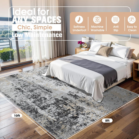 Aelenmu abstract pattern rug in living room demonstrates modern, versatile decor.