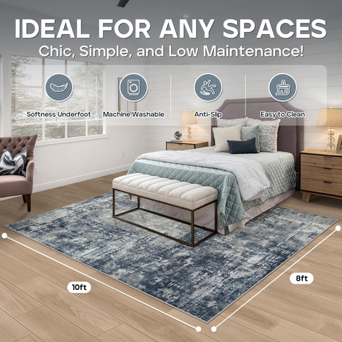 Aelenmu 8x10 area rug in dining room setup with easy-care design