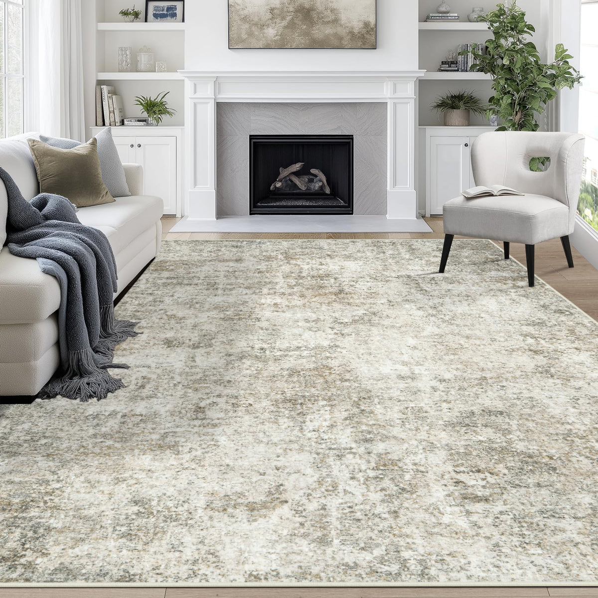 Aelenmu 8x10 washable area rug with abstract pattern for a stylish living room with easy cleanup.
