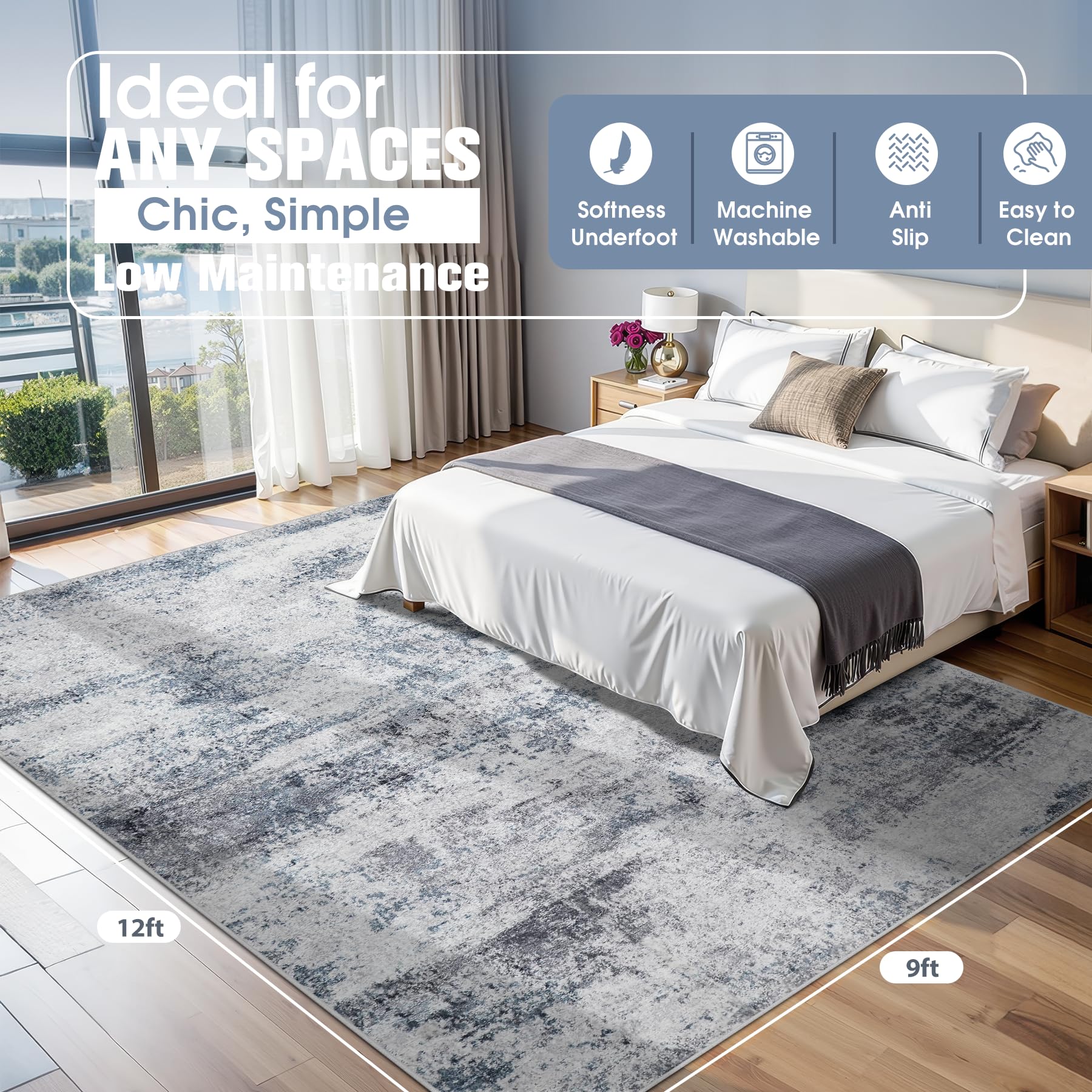 Aelenmu 9x12 blue-gray faux wool rug for bedrooms.