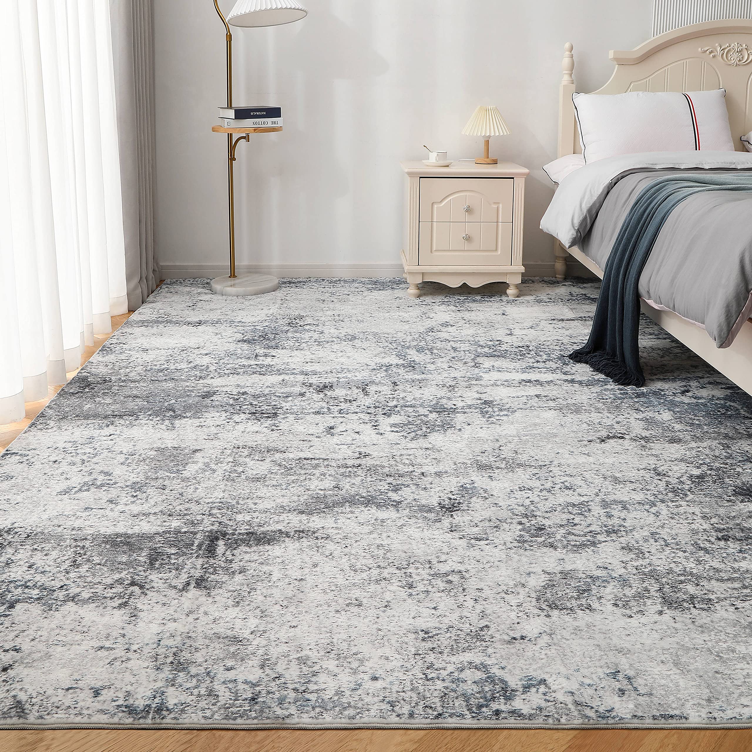 Aelenmu abstract blue-grey rug fits living, dining, bedrooms