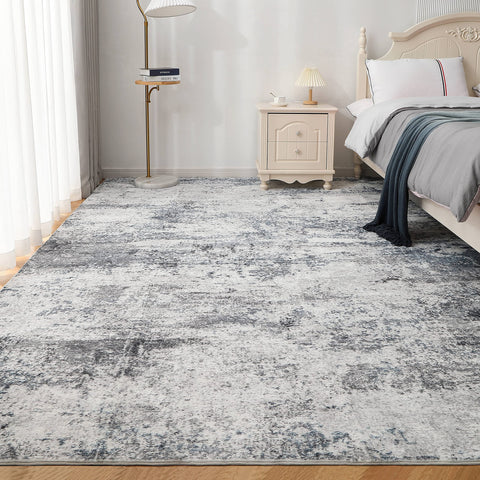 Aelenmu abstract blue-grey rug fits living, dining, bedrooms