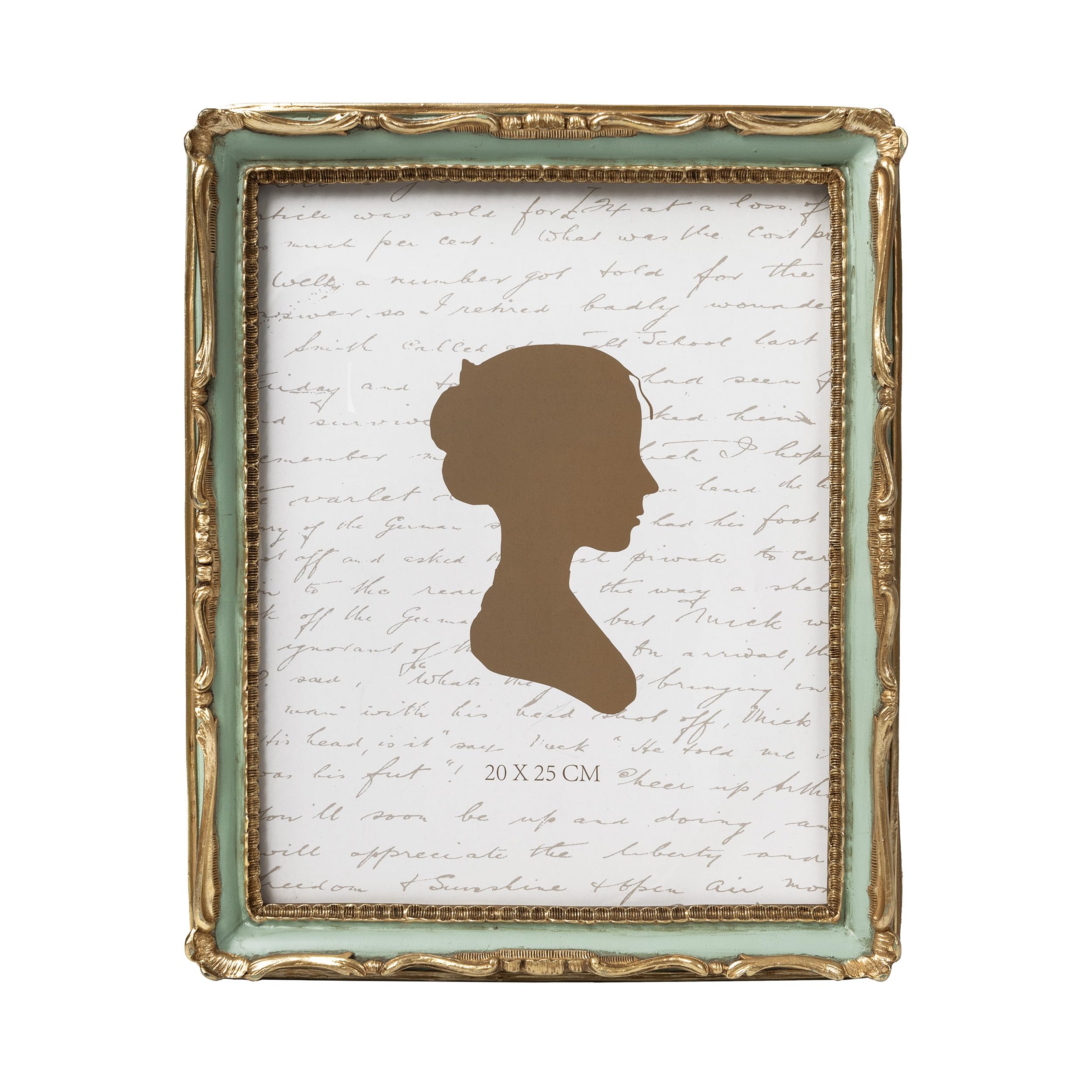 AELS 8x10 vintage frame front view with gold and green finish for display.