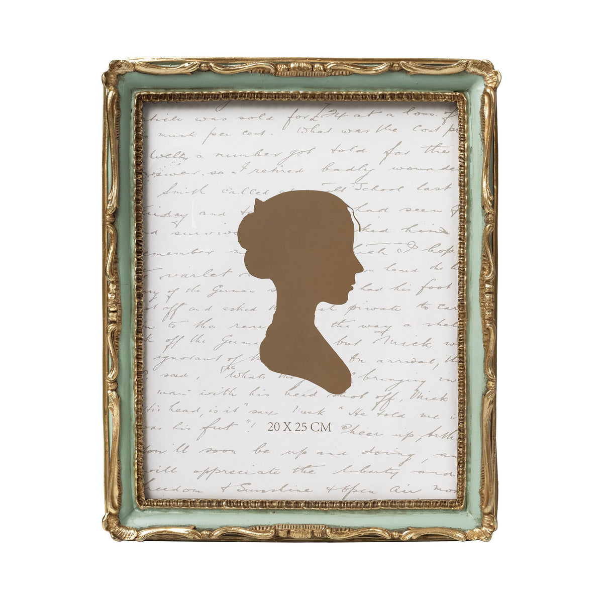AELS 8x10 vintage frame front view with gold and green finish for display.