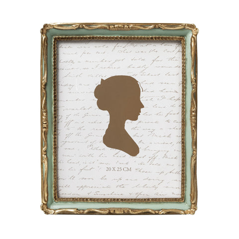 AELS 8x10 vintage frame front view with gold and green finish for display.