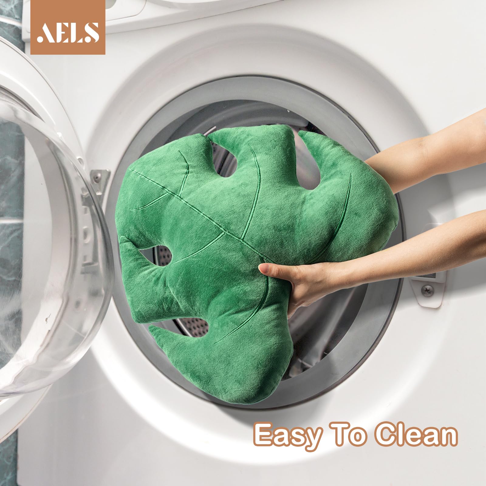 AELS Monstera Deliciosa 14in pillow fabric detail reveals soft, durable material.