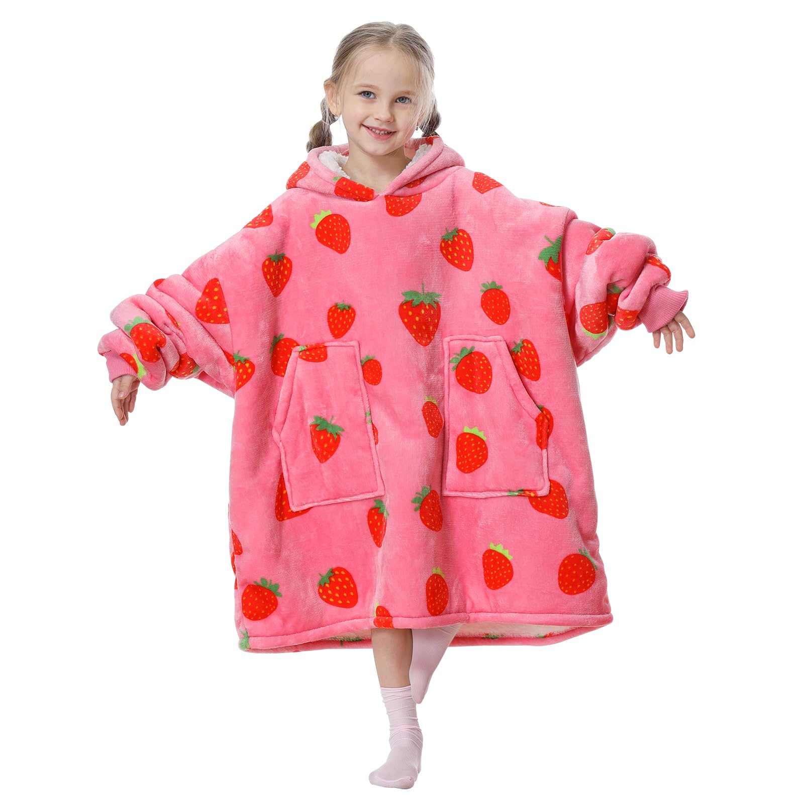 Aemicion plush sherpa inside and fleece outside hoodie blanket for cozy warmth