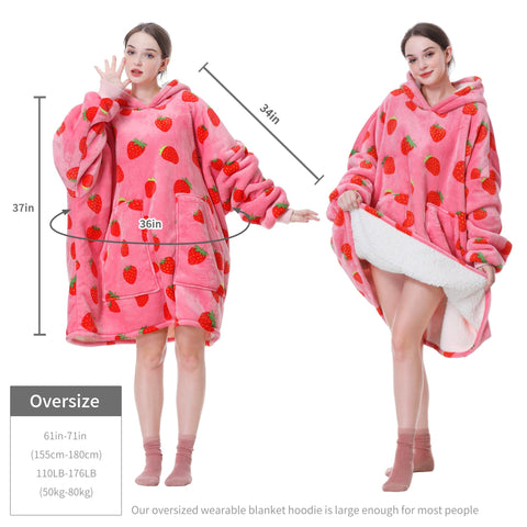 Aemicion Strawberry Blanket Hoodie back view highlighting full coverage