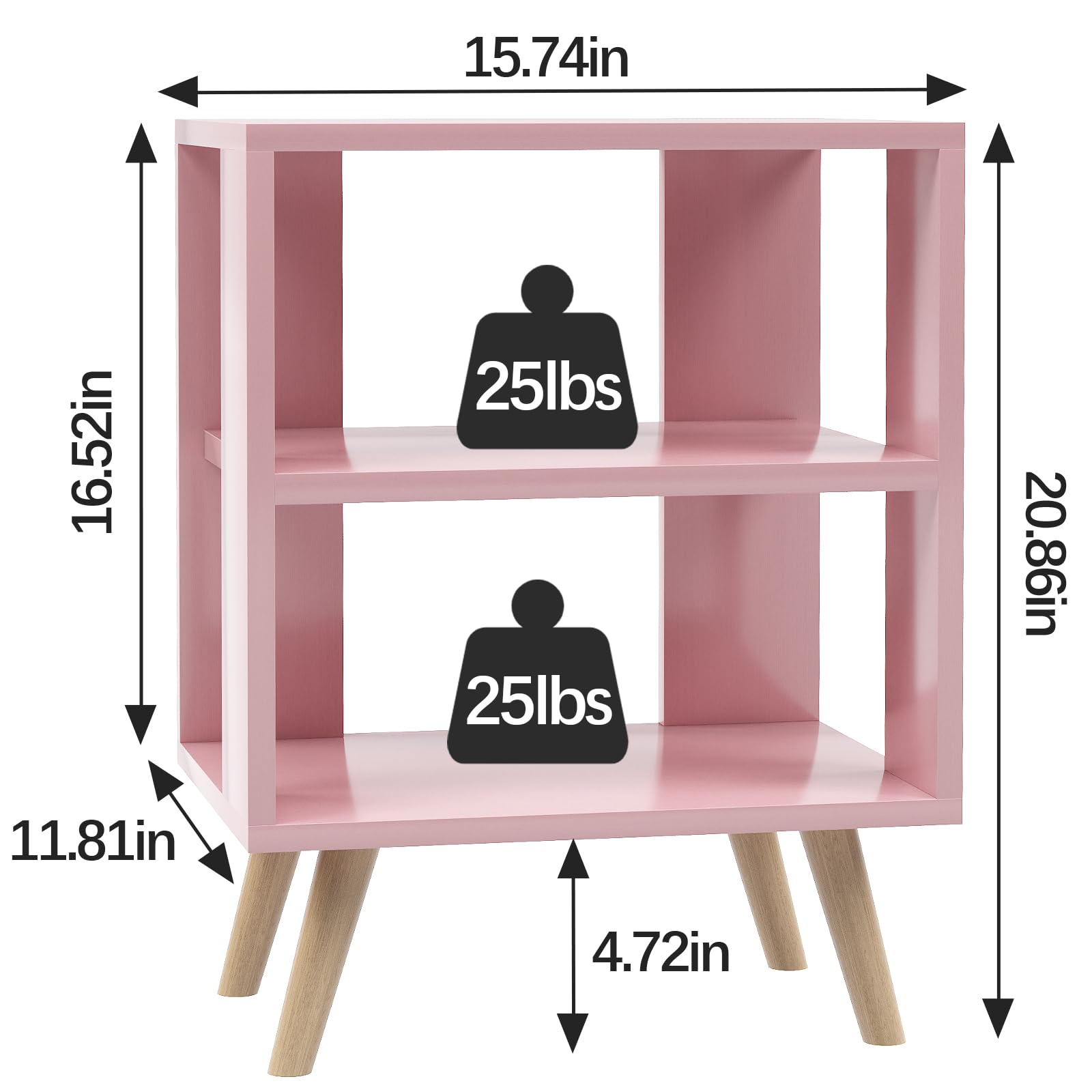 Aenuert 2-tier night stand with woodgrain veneer supports books and remotes.