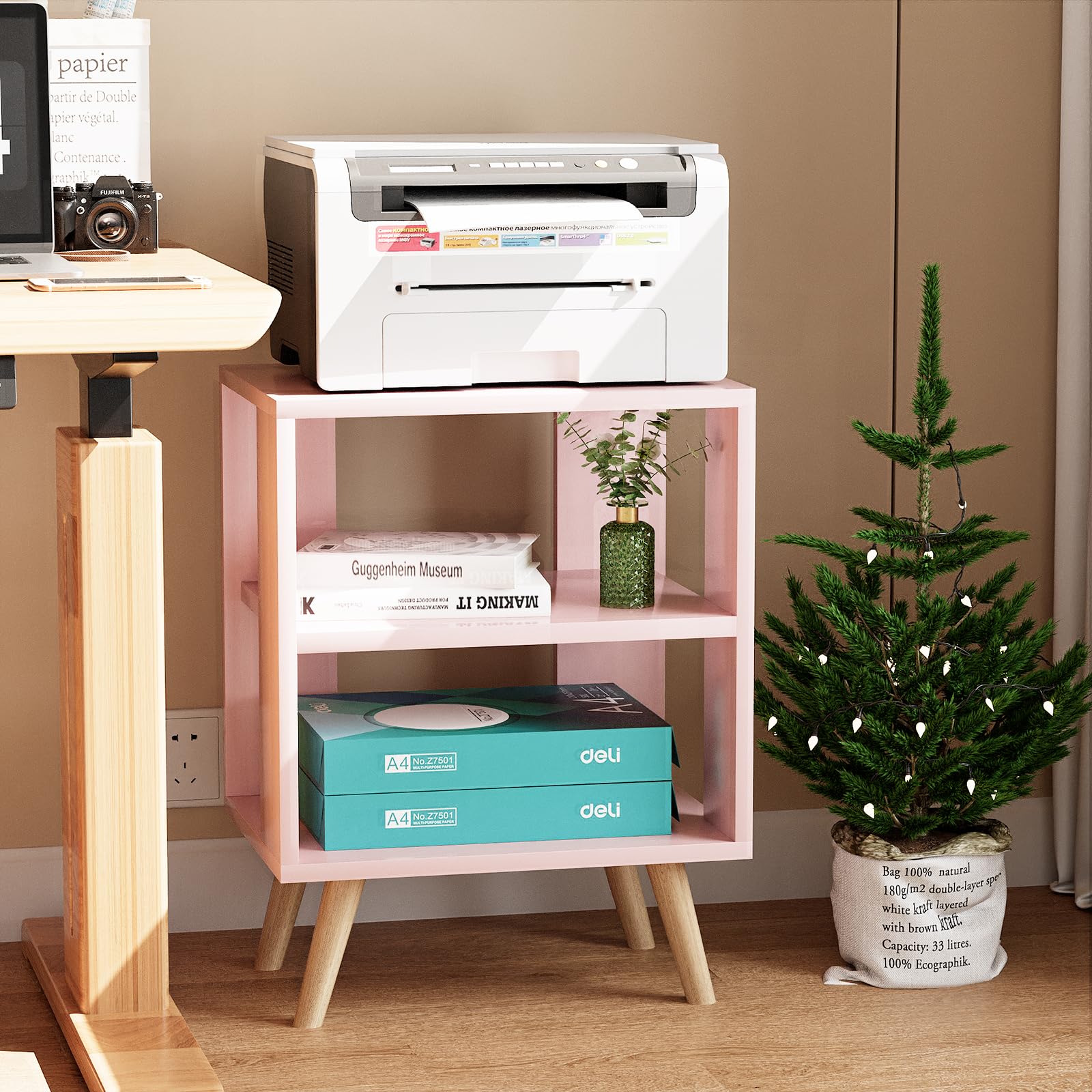 Aenuert pink end table as living room decor with practical storage.
