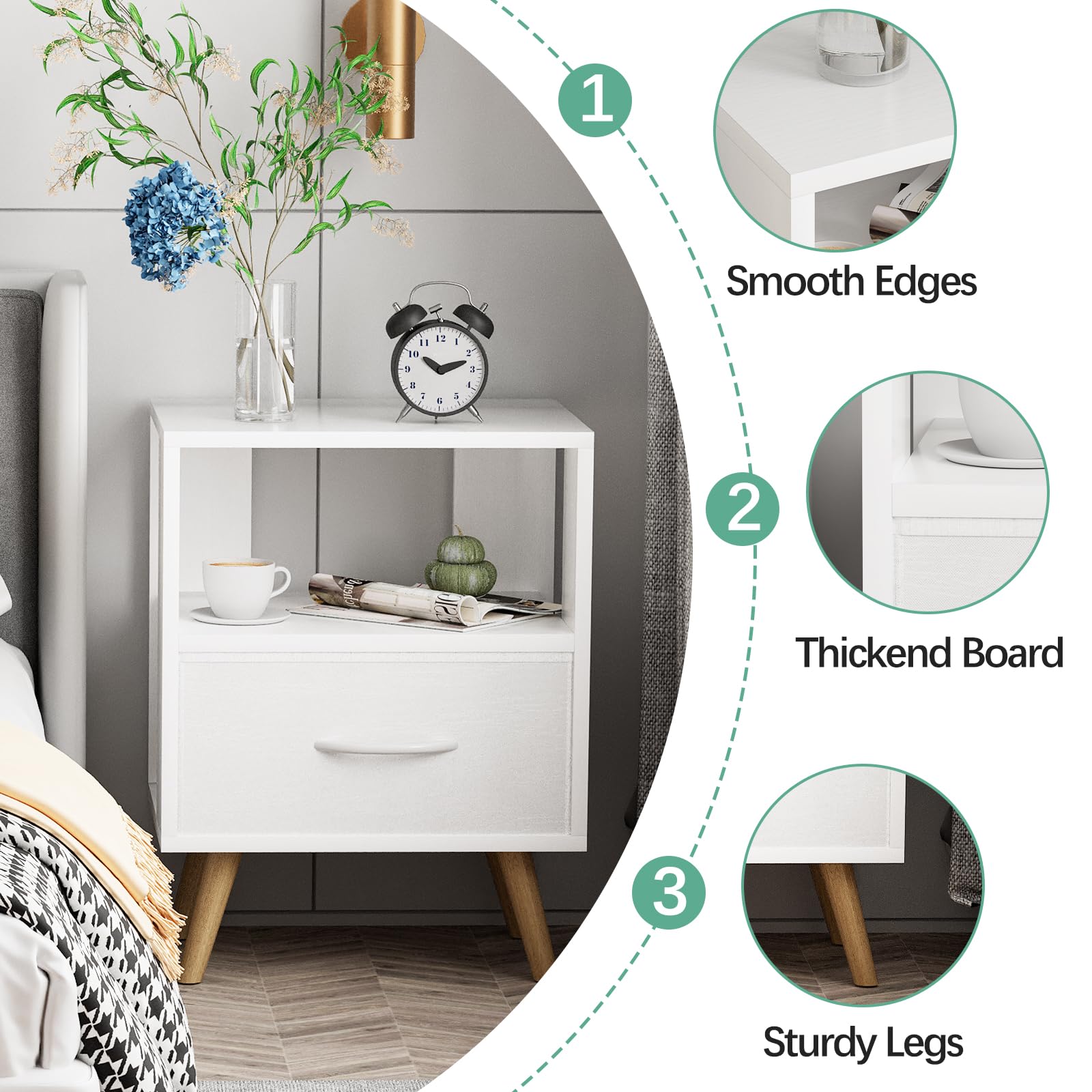 Aenuert night stand with MDF woodgrain veneer adds subtle elegance