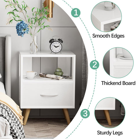 Aenuert night stand with MDF woodgrain veneer adds subtle elegance