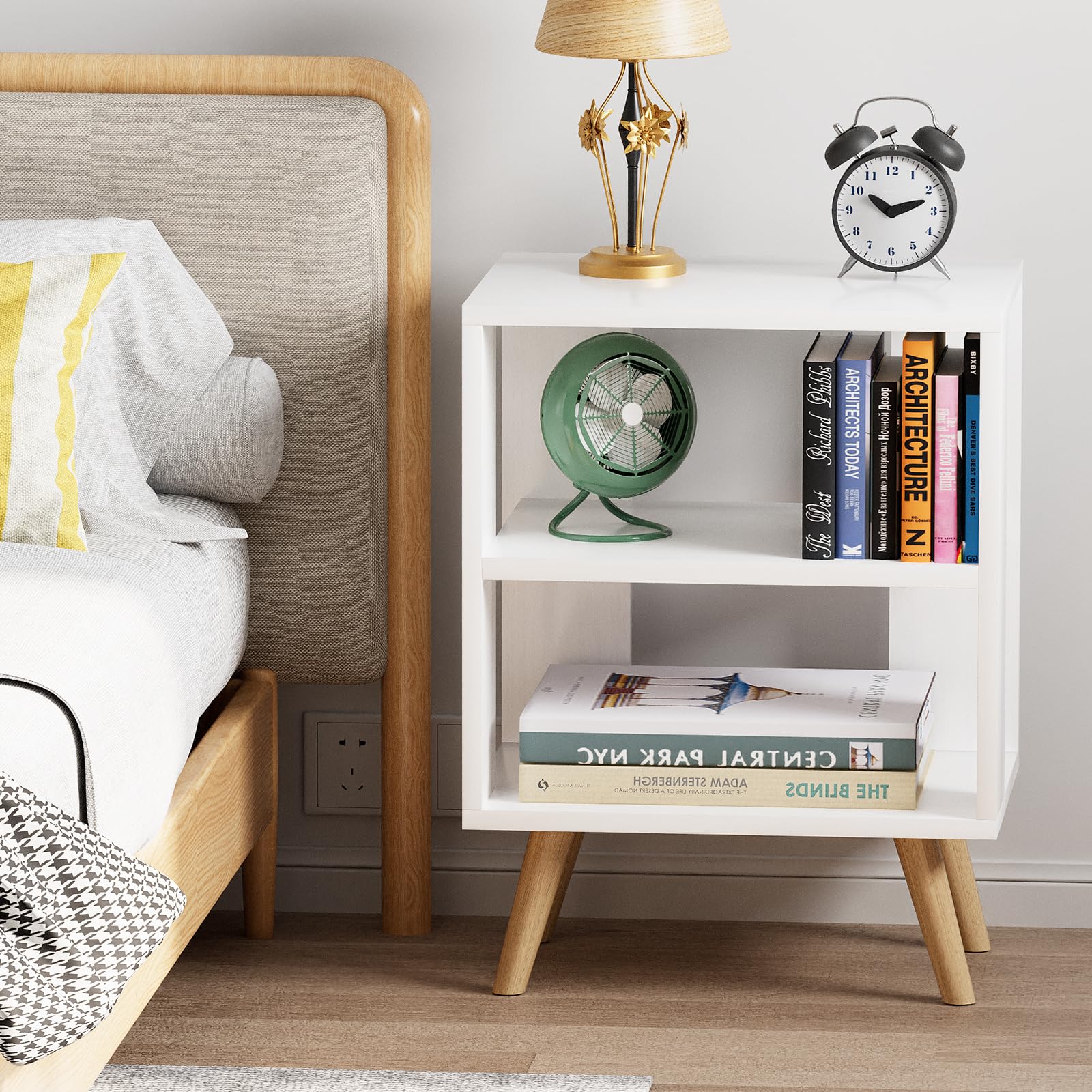 Aenuert Night Stand sturdy wooden legs enhance stability.