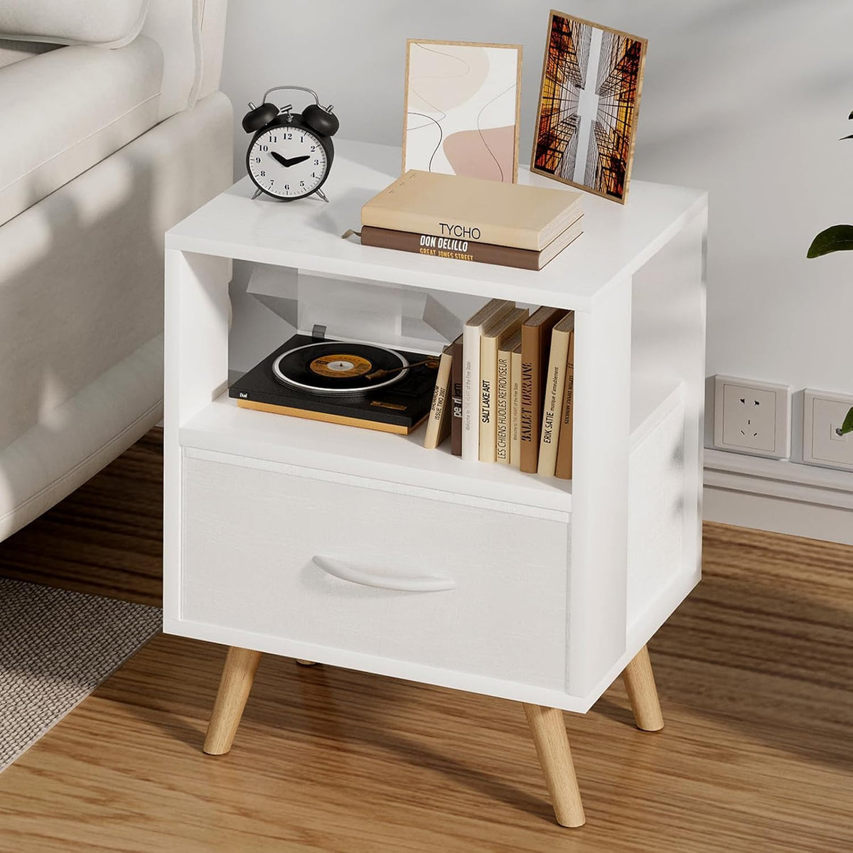 Aenuert Night Stand with drawer and open storage for tidy bedrooms