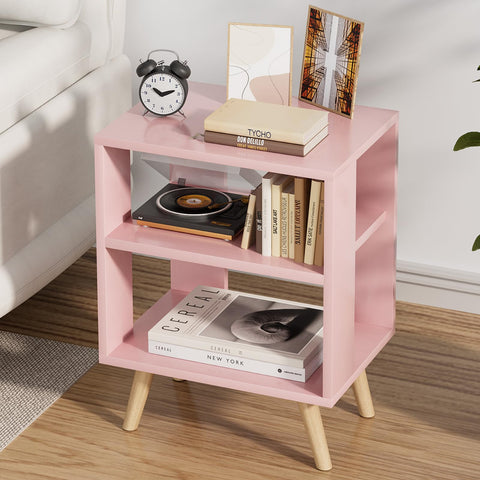 Aenuert pink night stand with open storage for easy bedside organization.