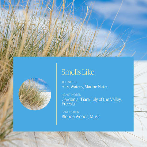 Aera Beach House gardenia note bottle highlights a bright floral aroma.