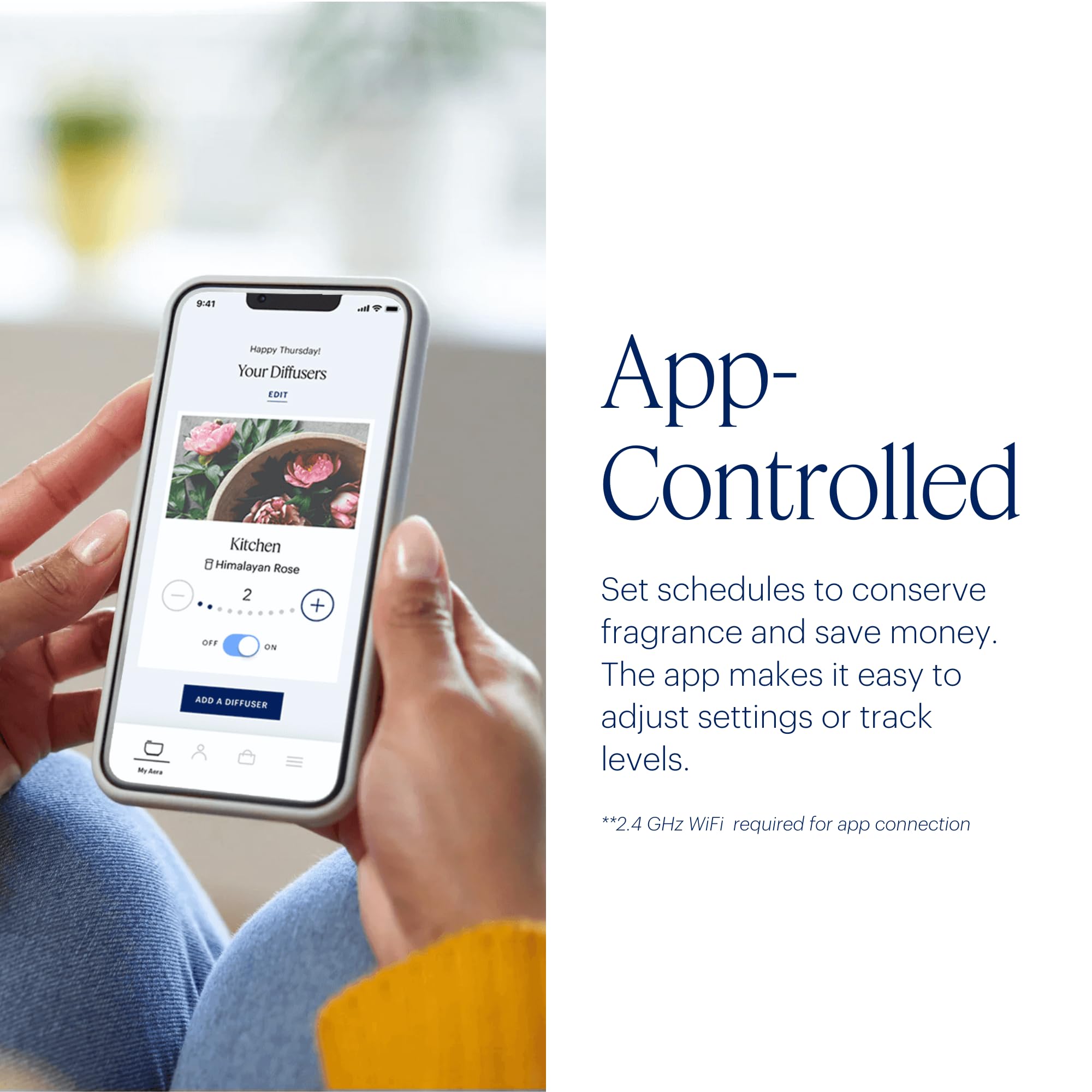 AERA Mini Alexa control for hands-free fragrance management.