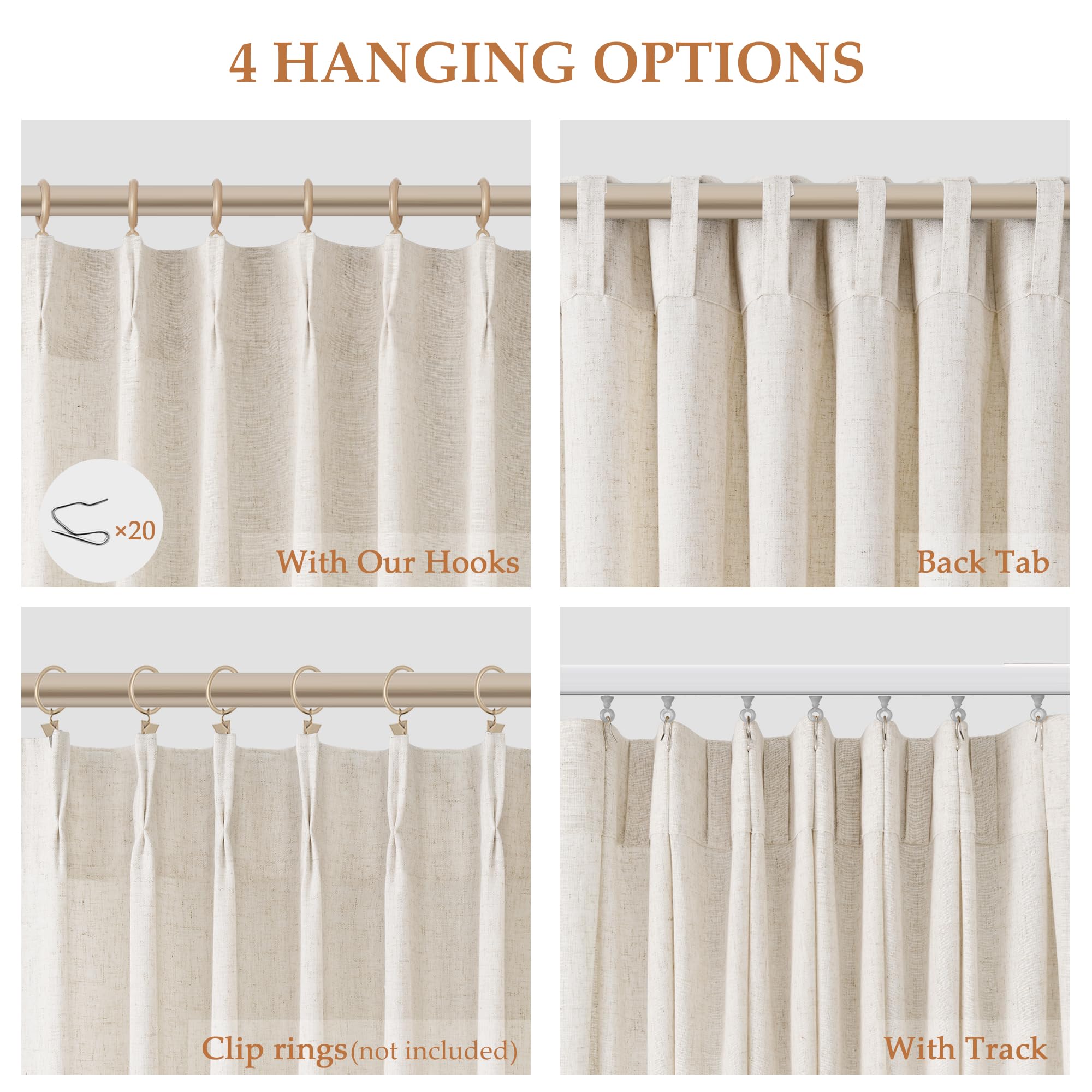 Aersas pleated linen curtain cream ivory 96in panel B highlights smooth lines and coziness.
