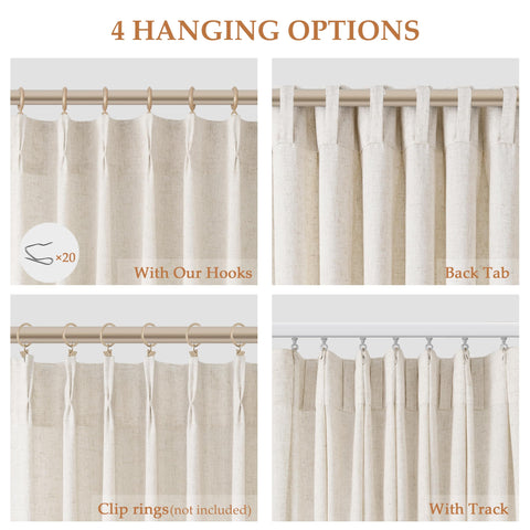 Aersas pleated linen curtain cream ivory 96in panel B highlights smooth lines and coziness.