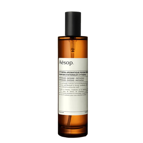 Aesop Cythera Aromatique bottle close-up highlighting the luxurious woody scent.
