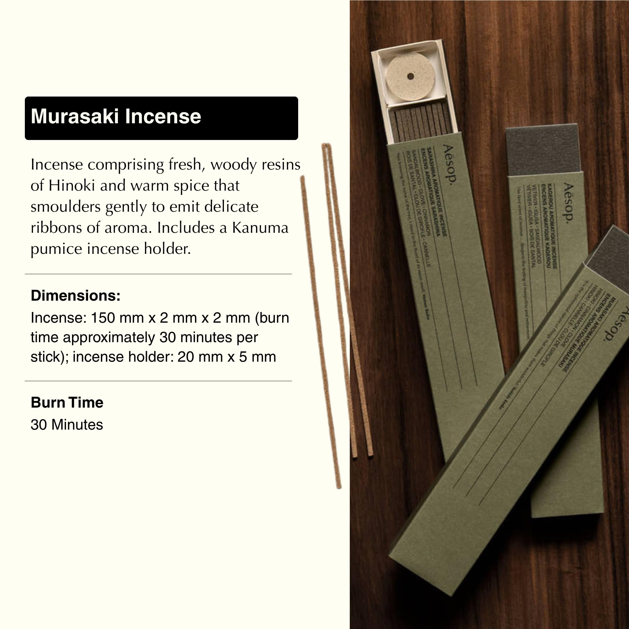 Aesop Murasaki Kanuma pumice holder supporting safe incense use.
