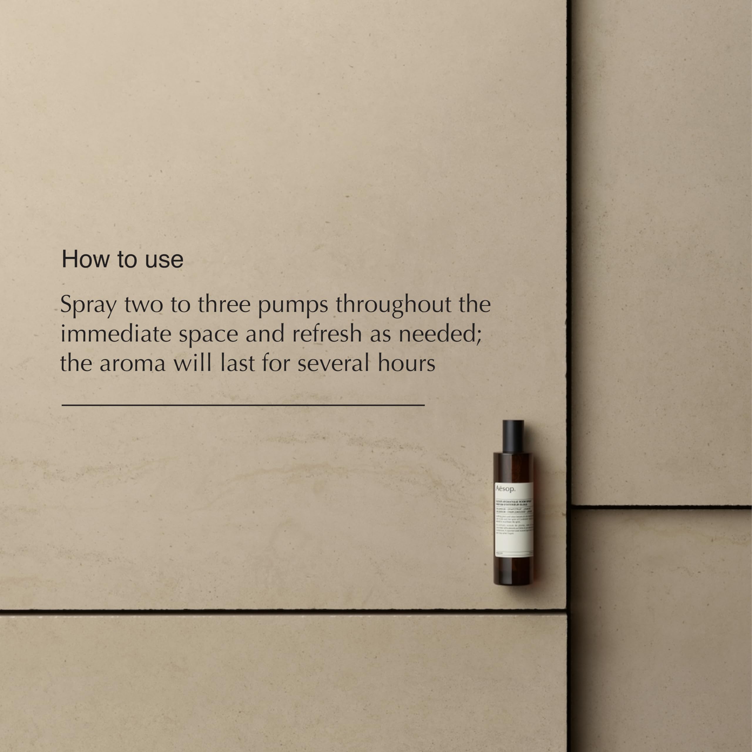Aesop Olous Aromatique spray action for even room fragrance distribution