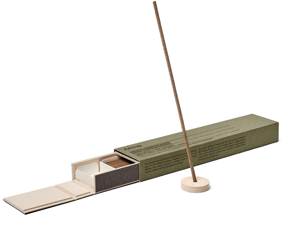 Aesop Sarashina incense stick with sandalwood aroma for a calming space.
