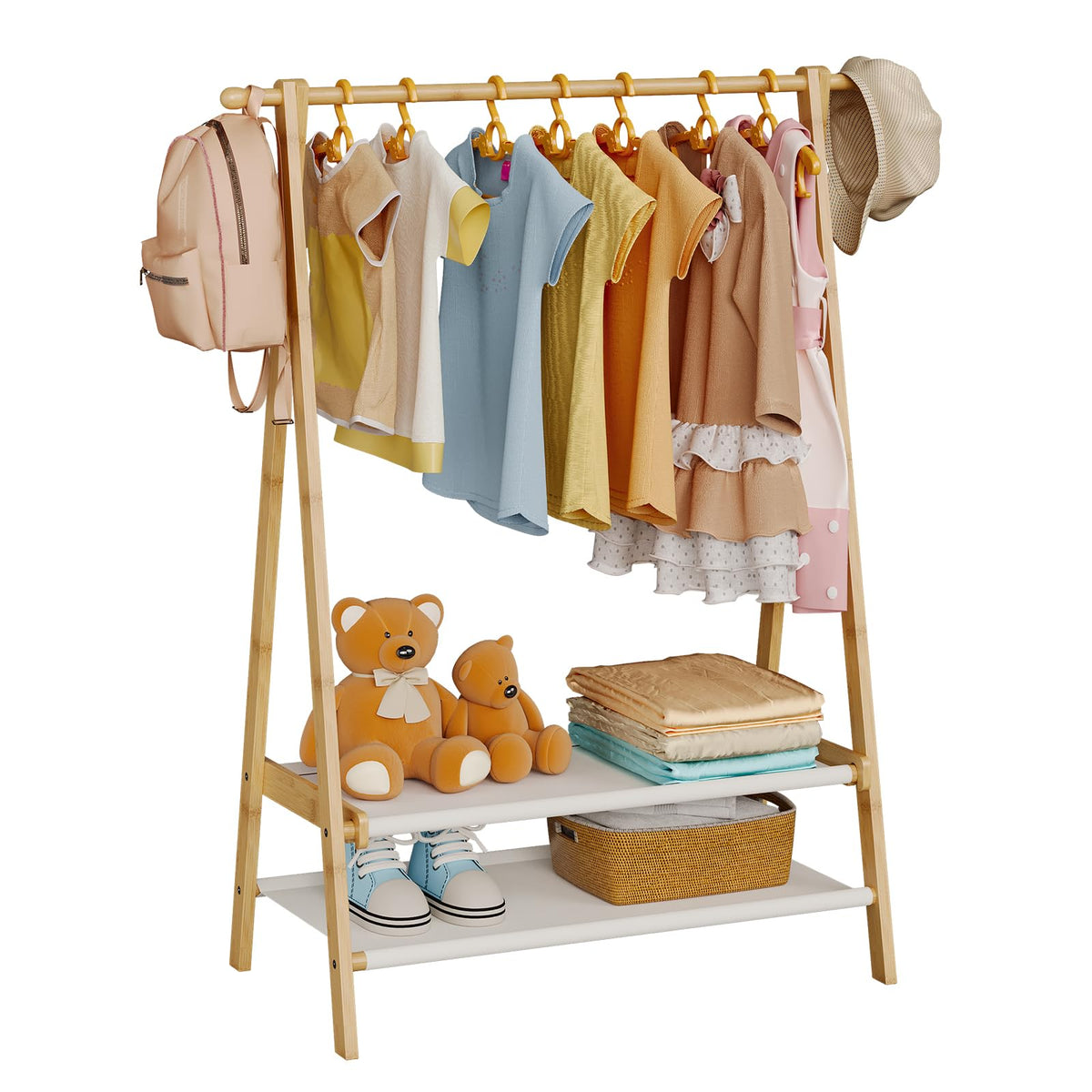 Aetherika Kids Rack with bamboo construction for durable, eco-friendly storage.