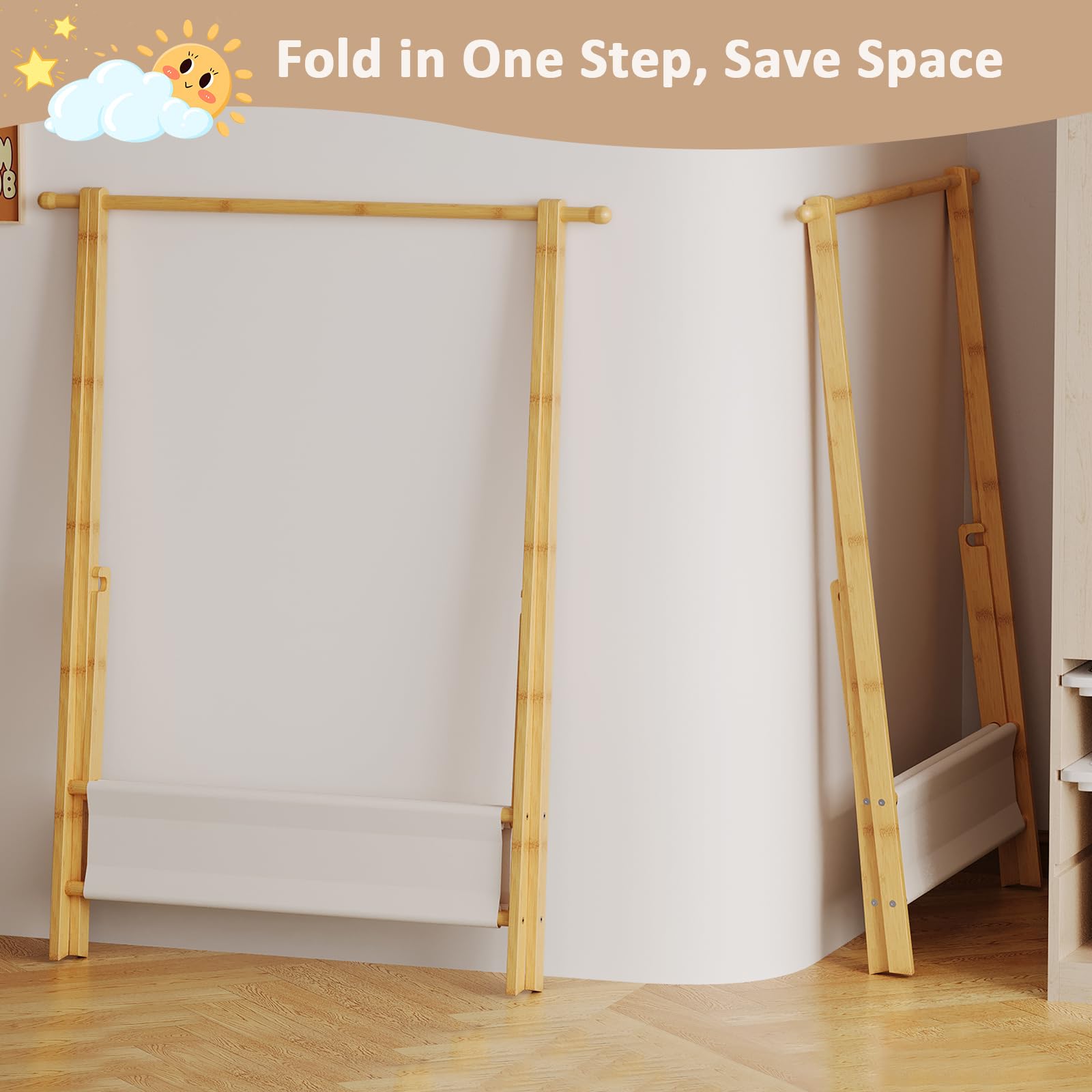 Aetherika Kids Rack foldable-design enables compact storage when not in use.